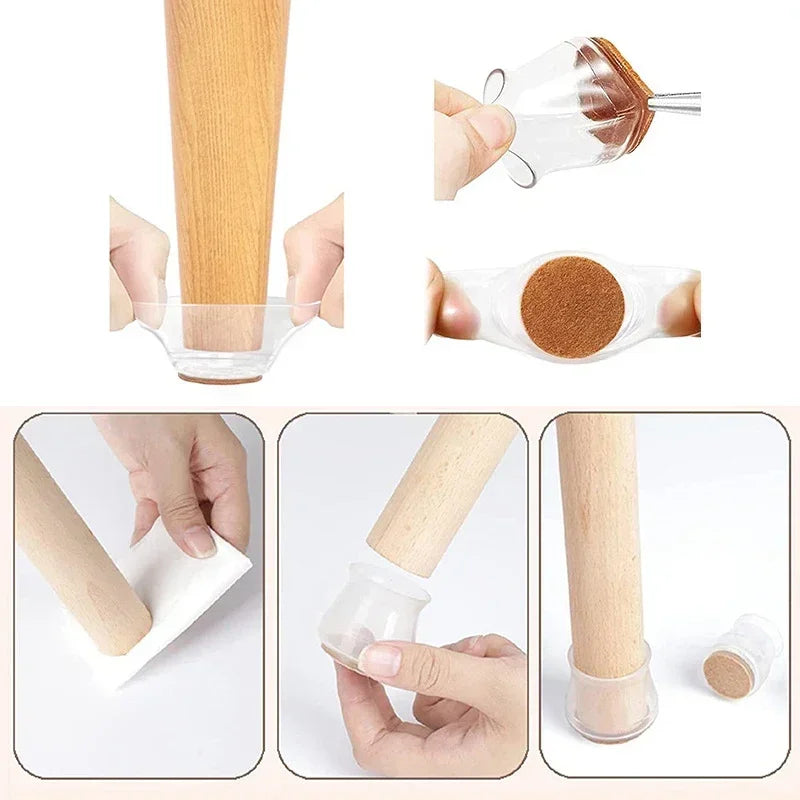 Protetor de silicone para cadeira perna com feltro, móveis pés almofadas, piso capa protetora para antiderrapante sofá mesa e cadeiras, 24pcs